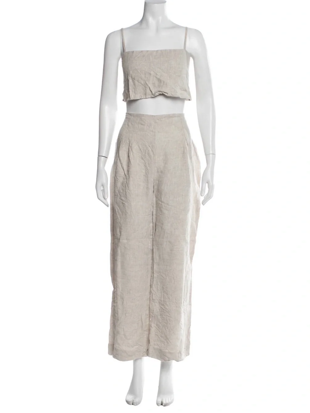 Reformation Beige Linen Wide-Leg Pant Set